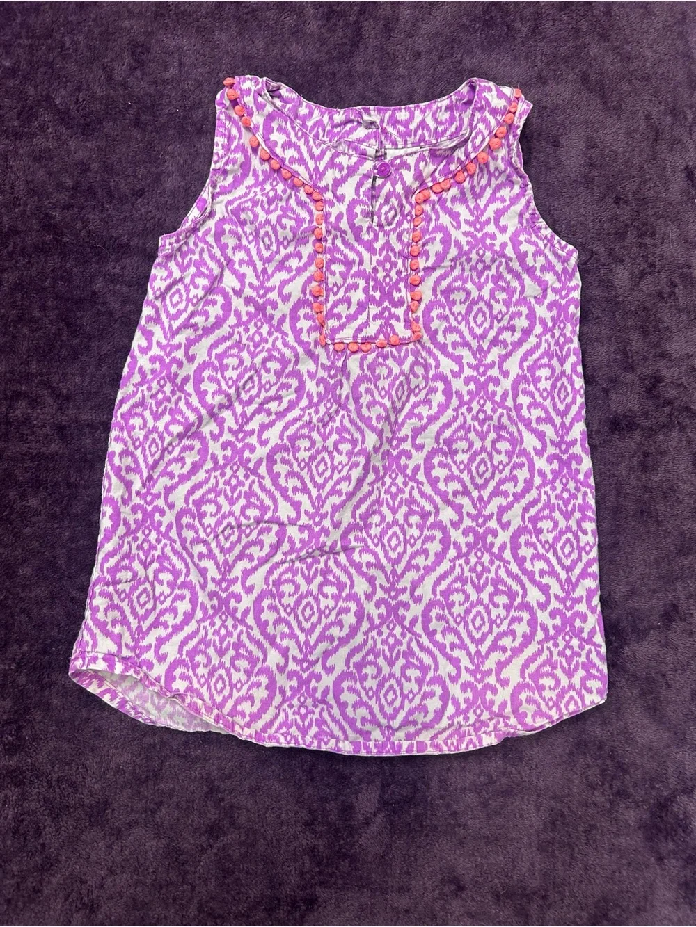 Carter's Purple and White Patterned Sleeveless Tank Top with Orange Trim